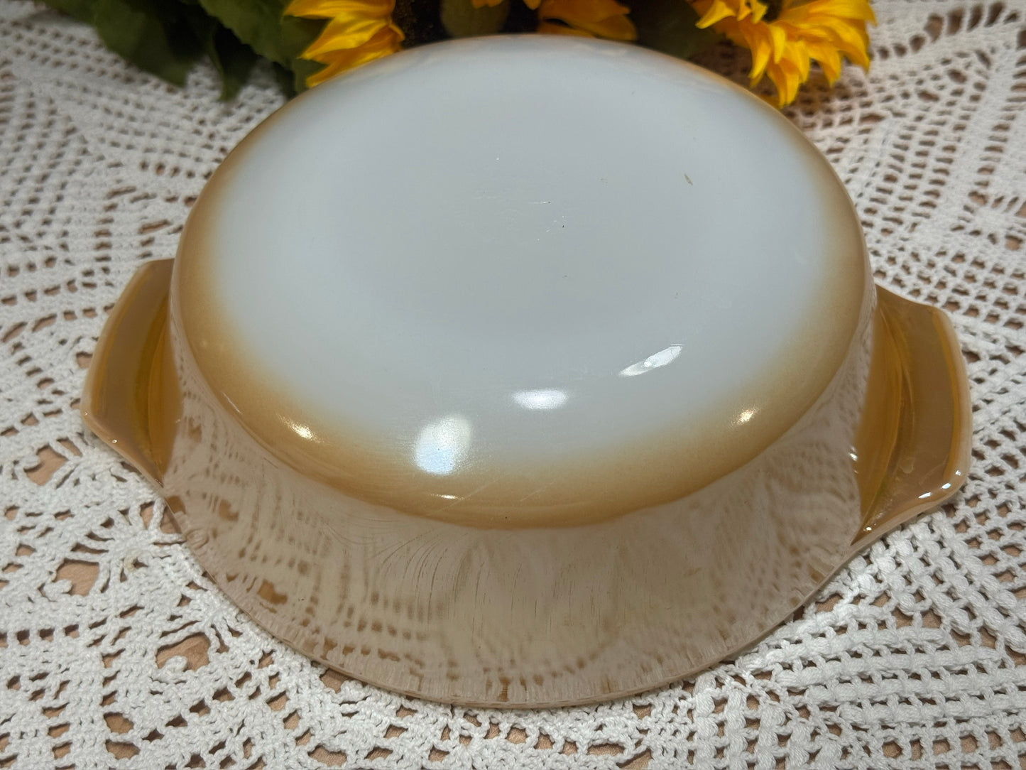 Anchor Hocking Fire-King Milk Glass Peach Lustre Round Casserole Dish