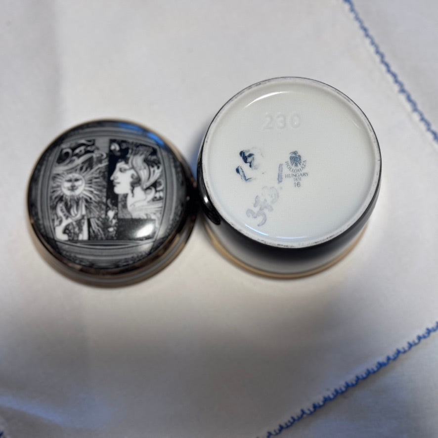 Hollohaza Hungarian Hand Painted Porcelain Plate and Trinket Box