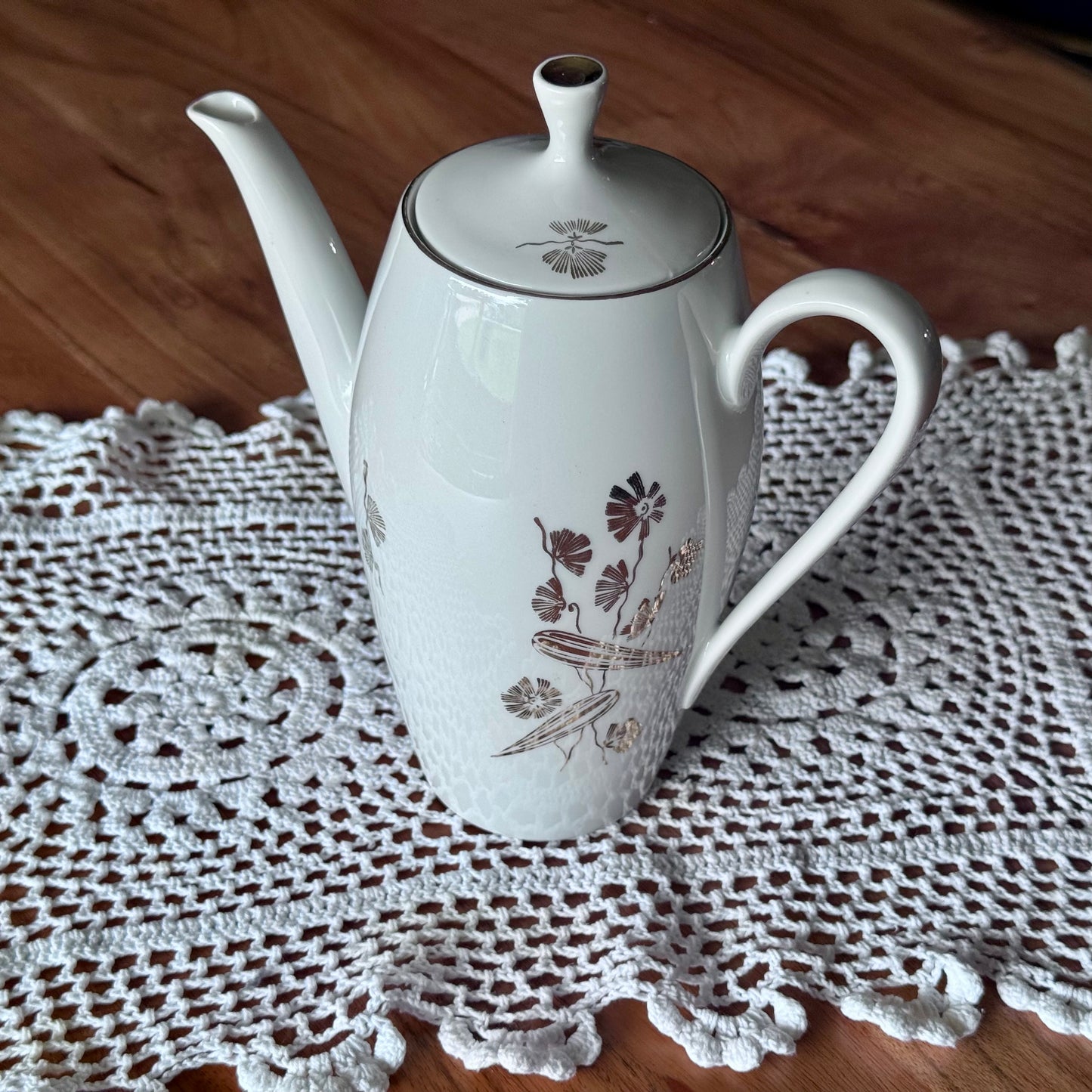 Bohemian White & Gold Floral Coffee/Teapot