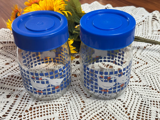 Vintage Set of 2 Carlton Glass Geese Canisters