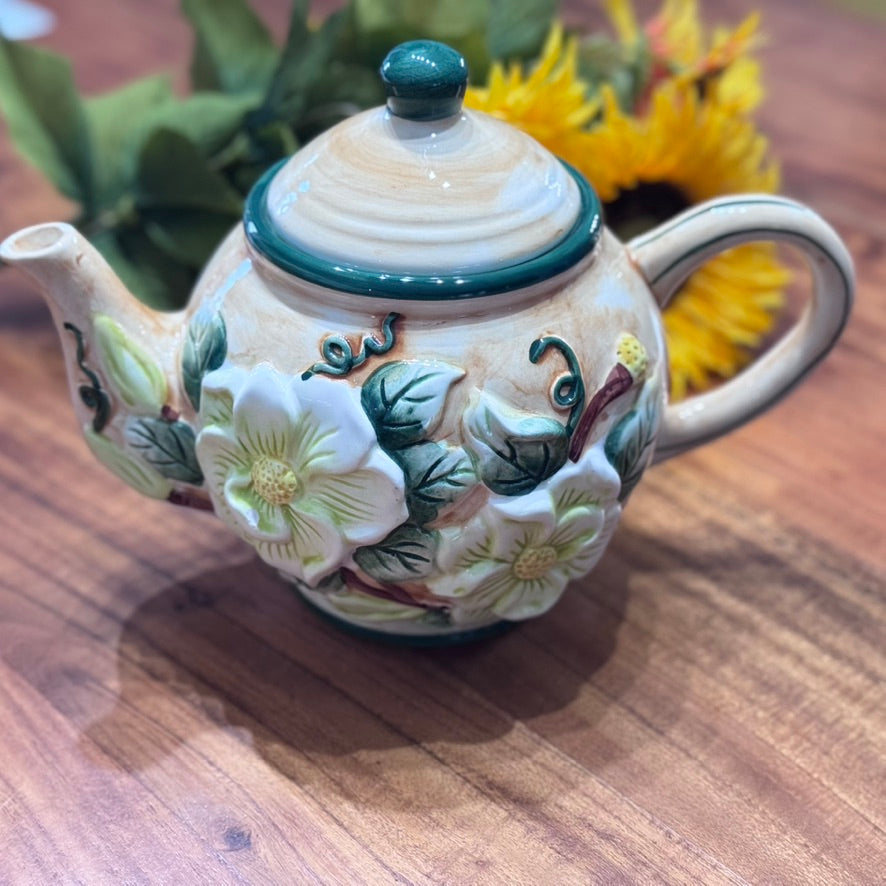 1998 CBK LTD LLC Floral Ceramic Teapot