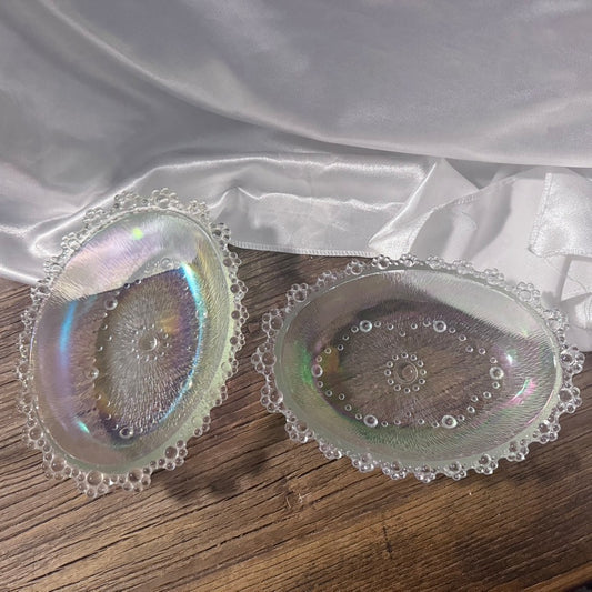 Bubble Glass/Ice Bark Beaded Oval Dishes