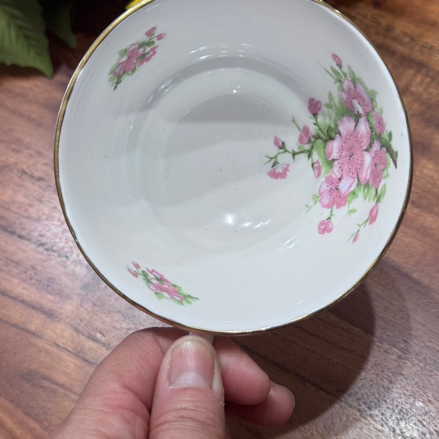 Royal Floral Baby Blue with Pink Cherry Blossom Teacup & Saucer