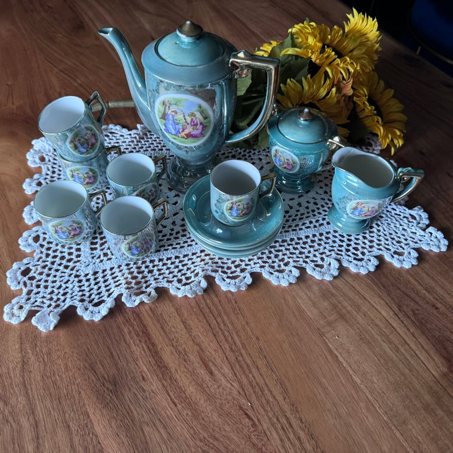 Greek Inspired Green/Aqua Lustreware Tea Set Japan