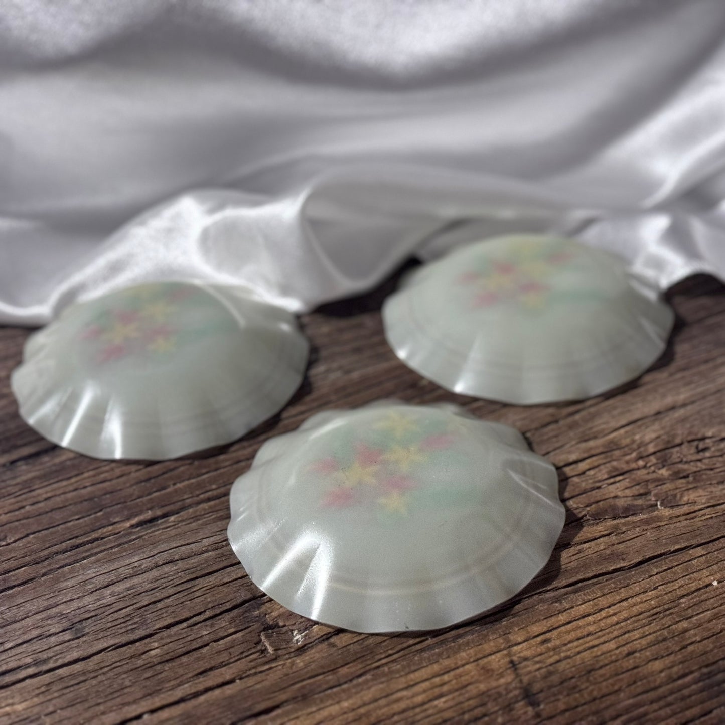 Handmade Antique (1920s?) Small Enameled Glass Confectionery Plates