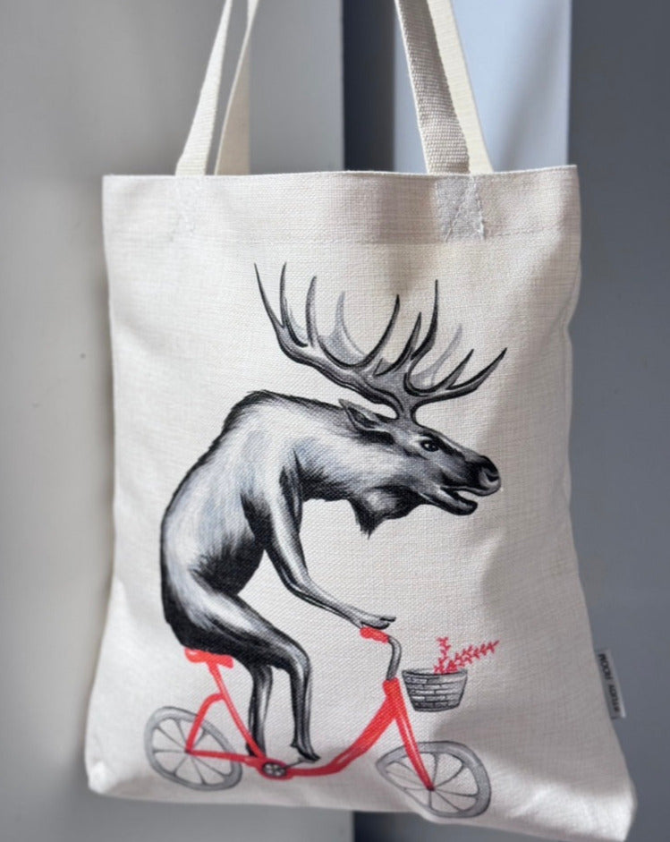Elk on Bike Tote Bag