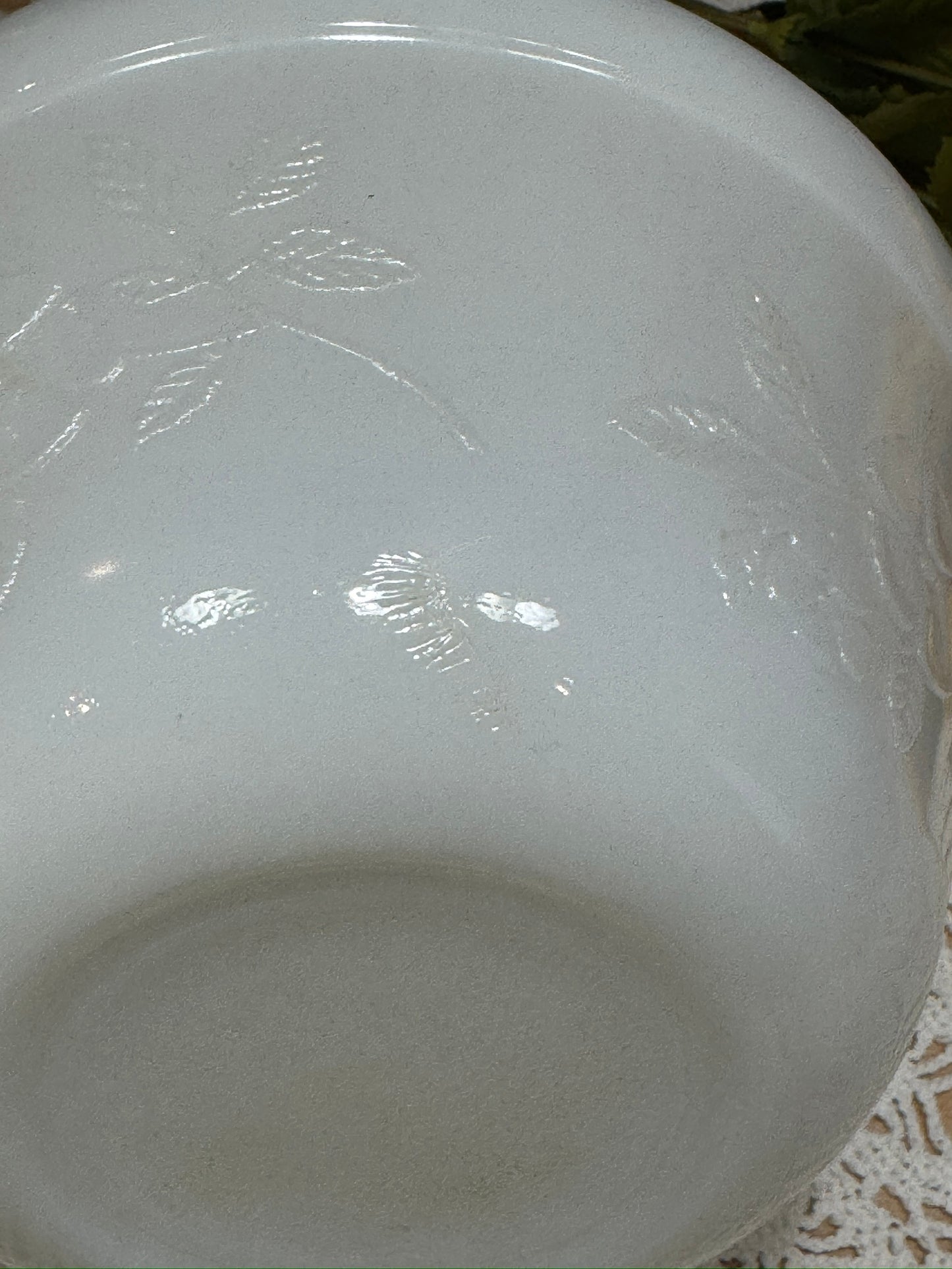 Glasbake Milk Glass Floral Design Mixing Bowl