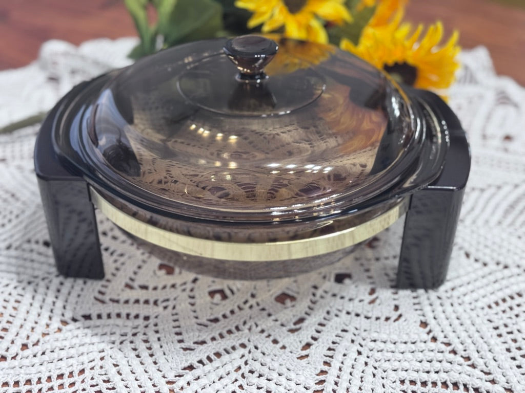 PYREX Amber Glass Casserole Dish With Serving Cradle