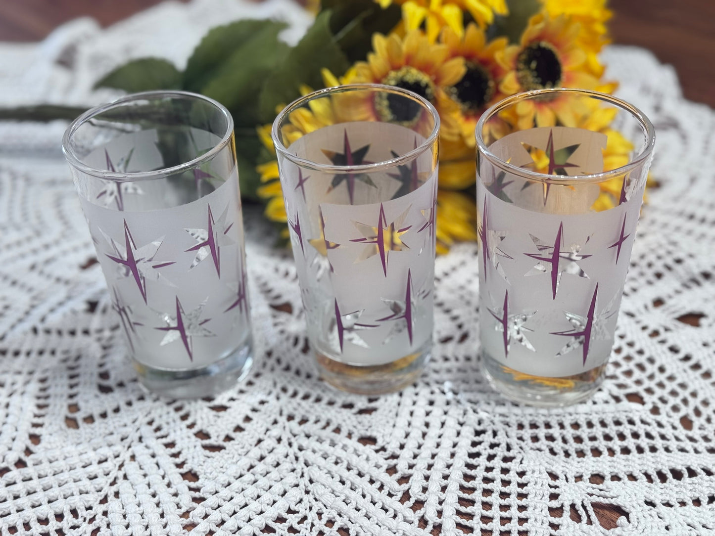 Dominion Glass Purple/Pink & Silver Starburst Drinking Glasses