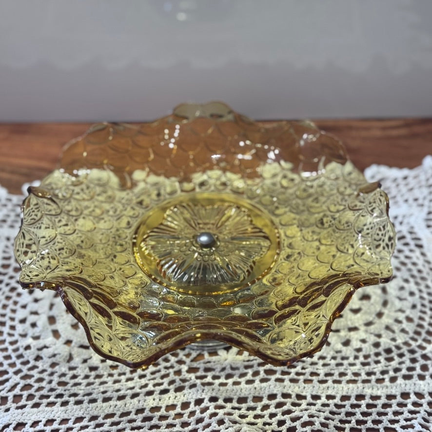 Amber Glass Bagley Footed Plate/Cake Stand Made In England