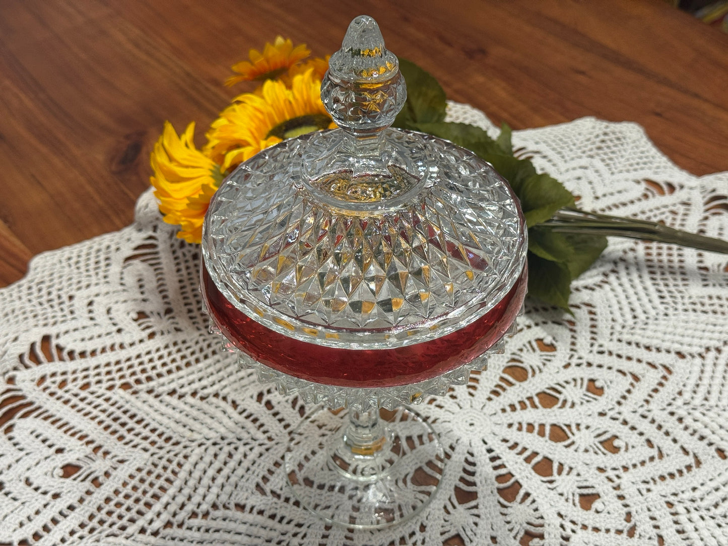 Indiana Diamond Point Ruby Compote/Candy Dish