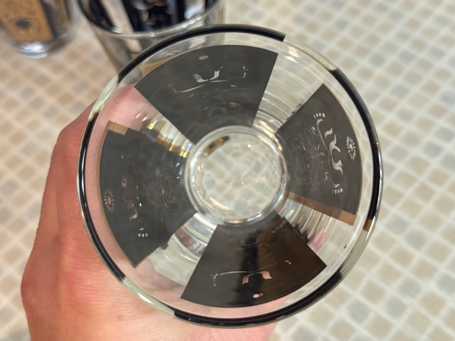 Dominion Glass Black & Gold Tulip Print Design Drinking Glasses (Set of 4)