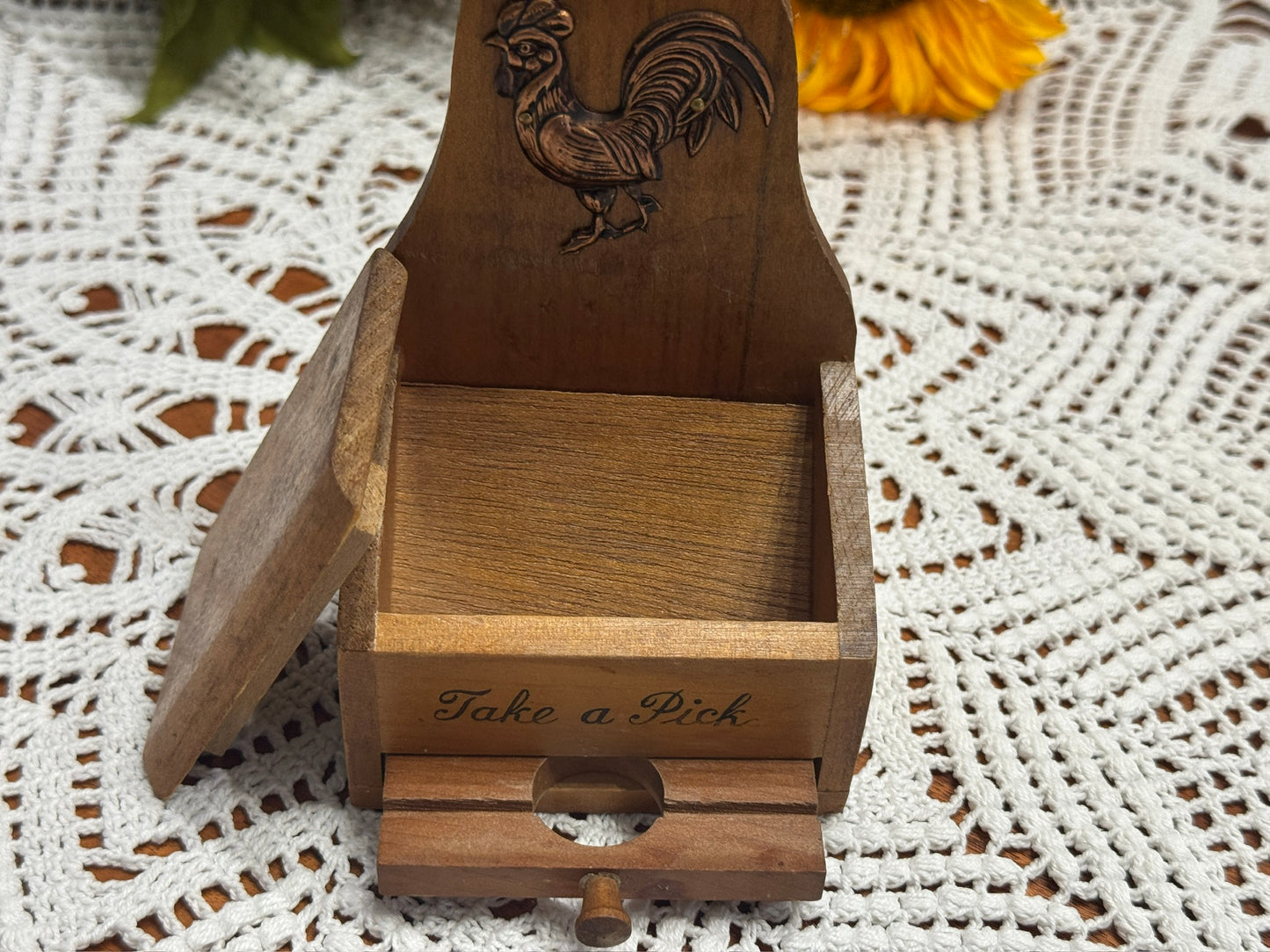Vintage Victor Goldman Wooden Rooster Themed Toothpick Holder