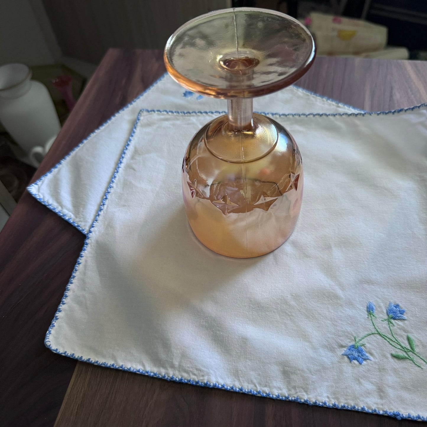 Iridescent Marigold Amber Glass Footed Goblet