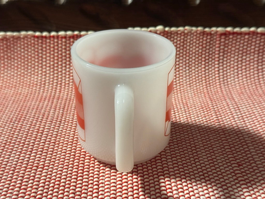 Glasbake Milk Glass Red Stripes Mug