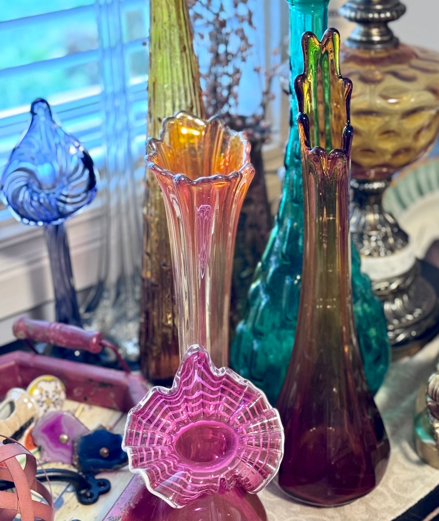 Vintage Amber Swung Glass Vase