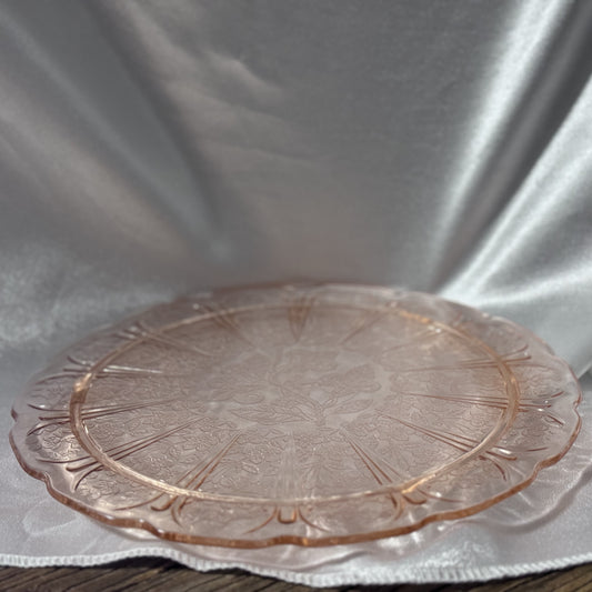 Pink Depression Glass Cake Plate - Cherry Blossom Pattern
