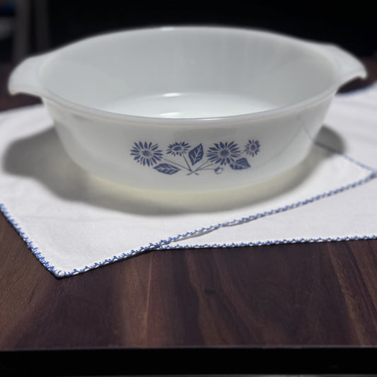 Anchor Hocking Fire King Blue Floral Round Casserole