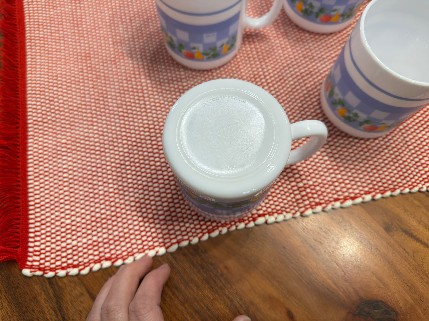 Arcopal France "Marc Pulluy" Checkered Fruits Pattern Mugs