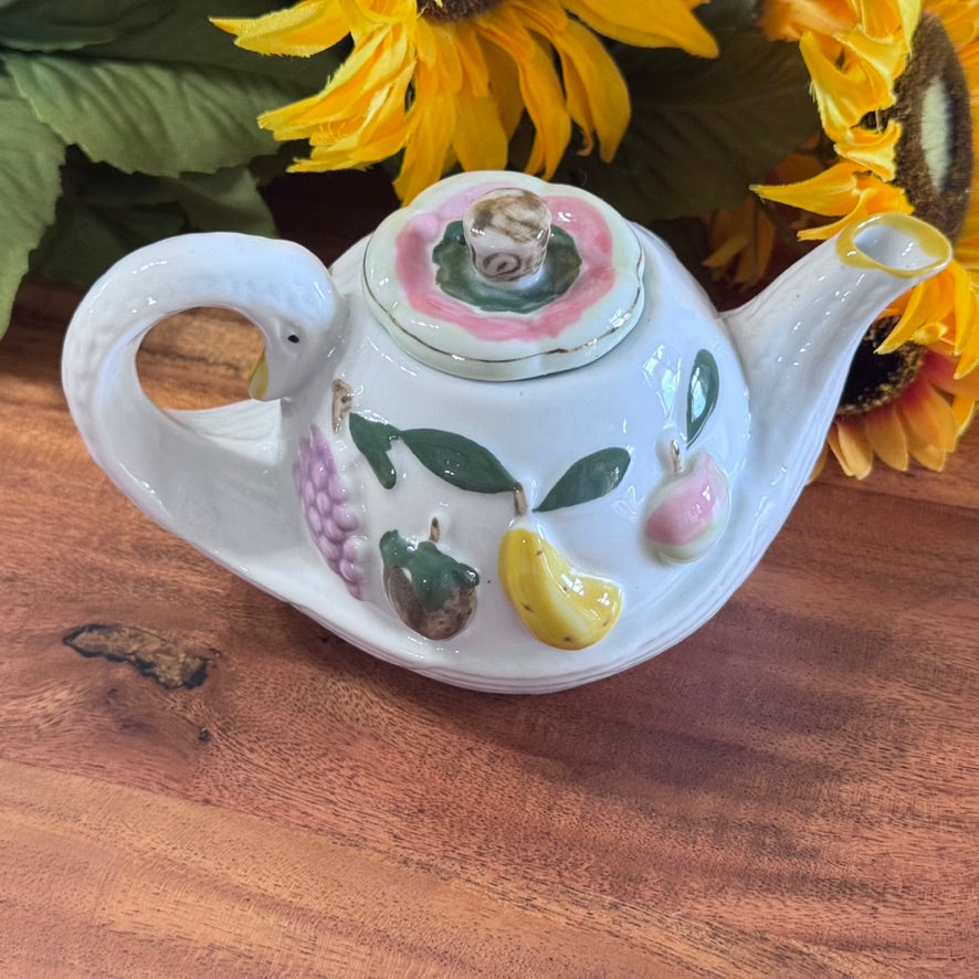 Small Porcelain Swan Shaped Teapot with Fruit