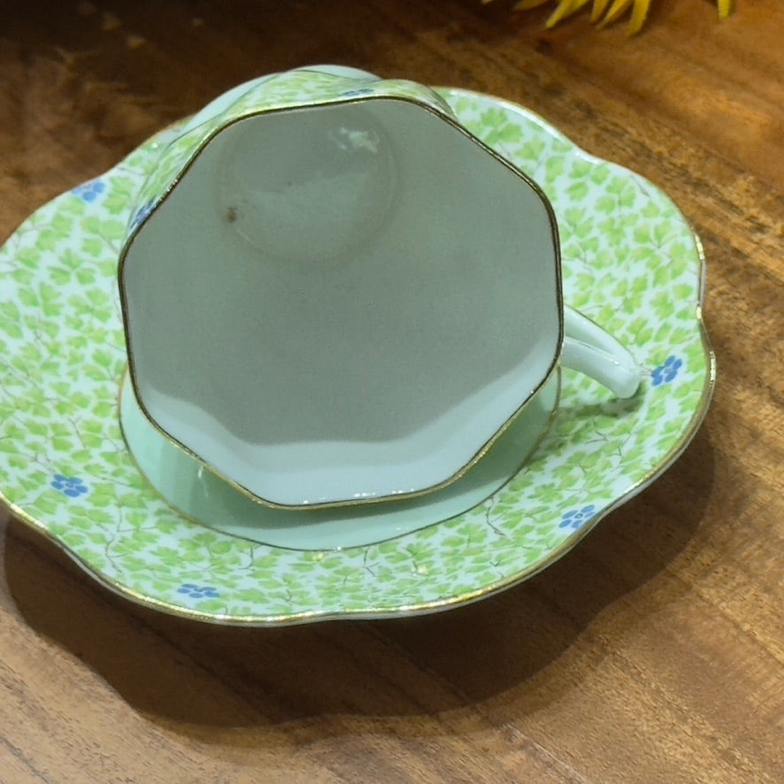ROSINA Green Clover & Flower Teacup & Saucer Set