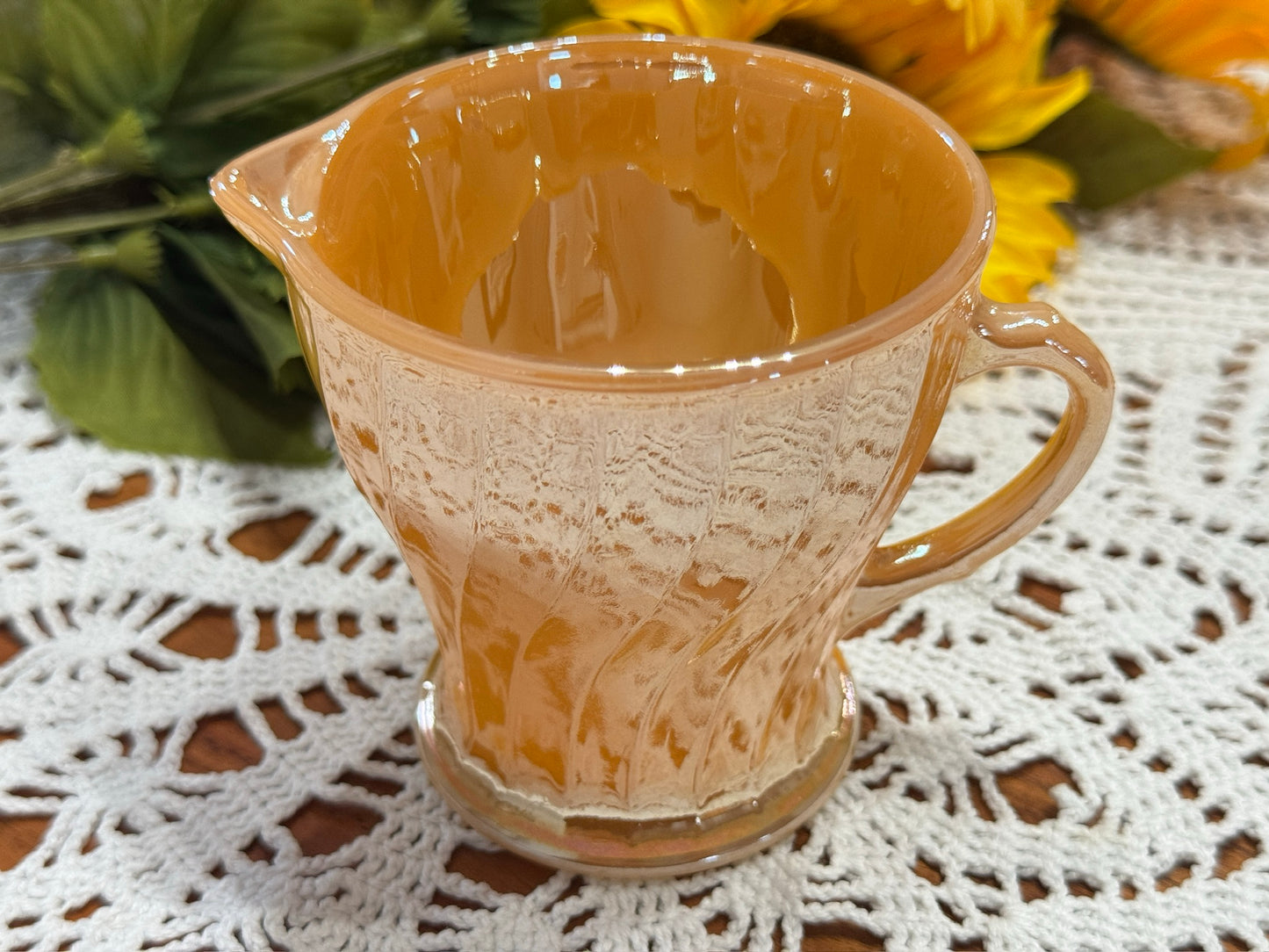 Anchor Hocking Fire-King Peach Luster Creamer Swirl Pattern