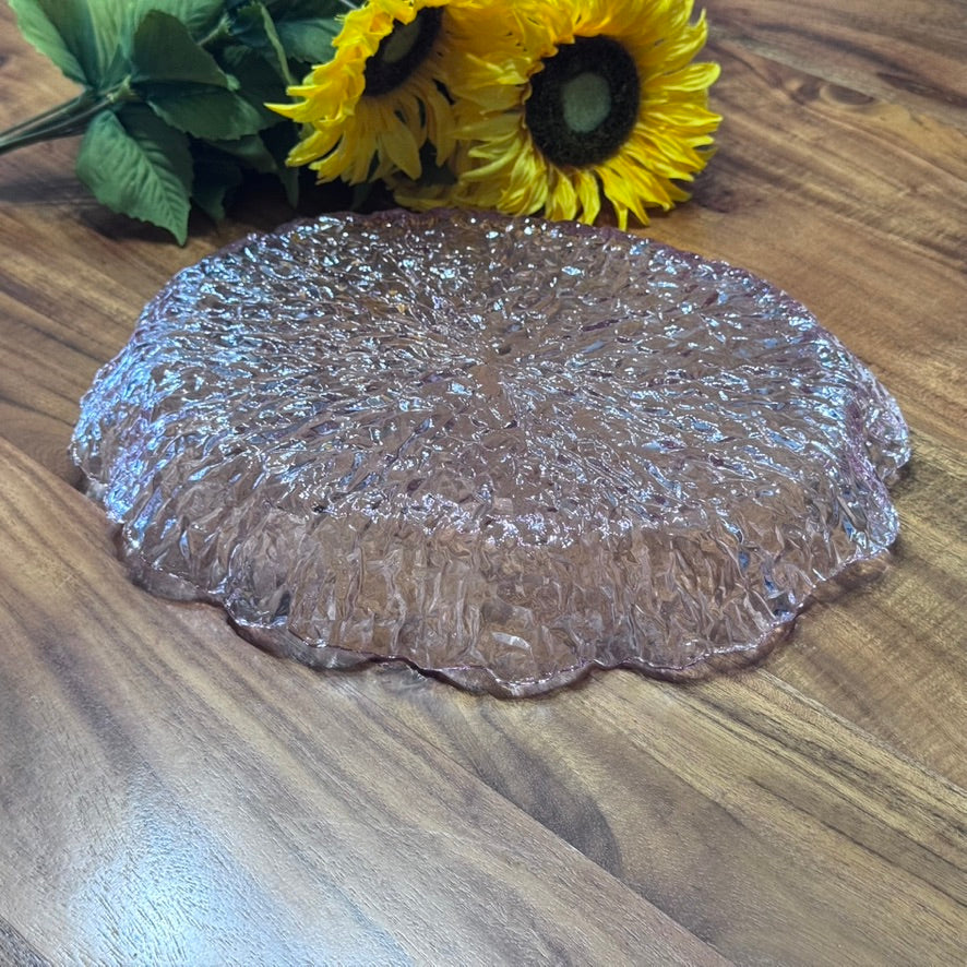 Pink Glass Serving Plate/Dish with Textured Ice Effect