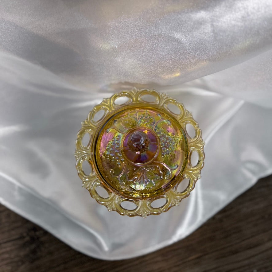 Carnival Glass Covered Jelly Compote