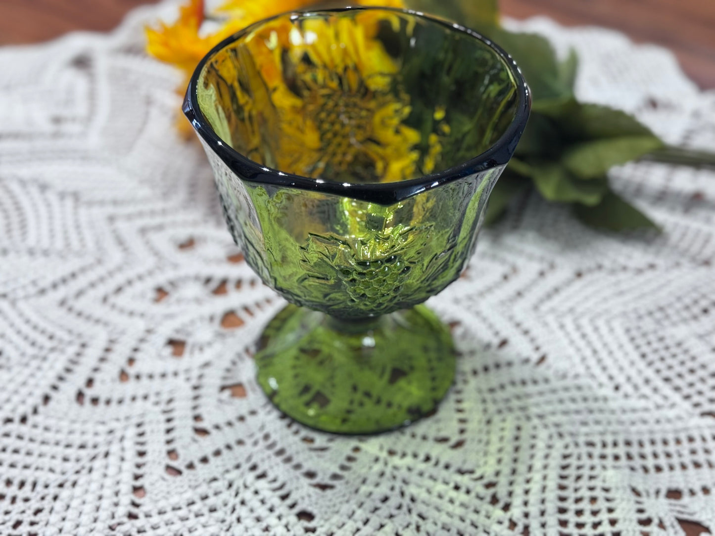 Indiana Glass Colony Grape Green Pedestal Bowl