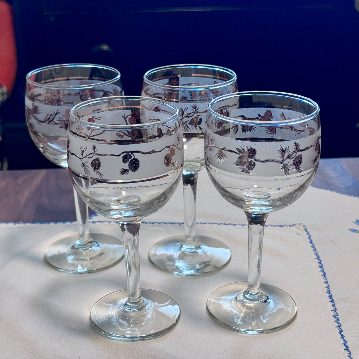 Gold & Frosted Pinecone Wine Glasses