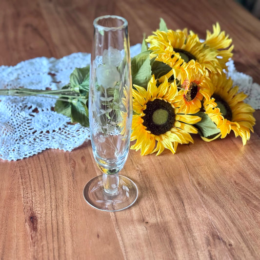 Crystal Etched Clear Glass Footed Bud Vase