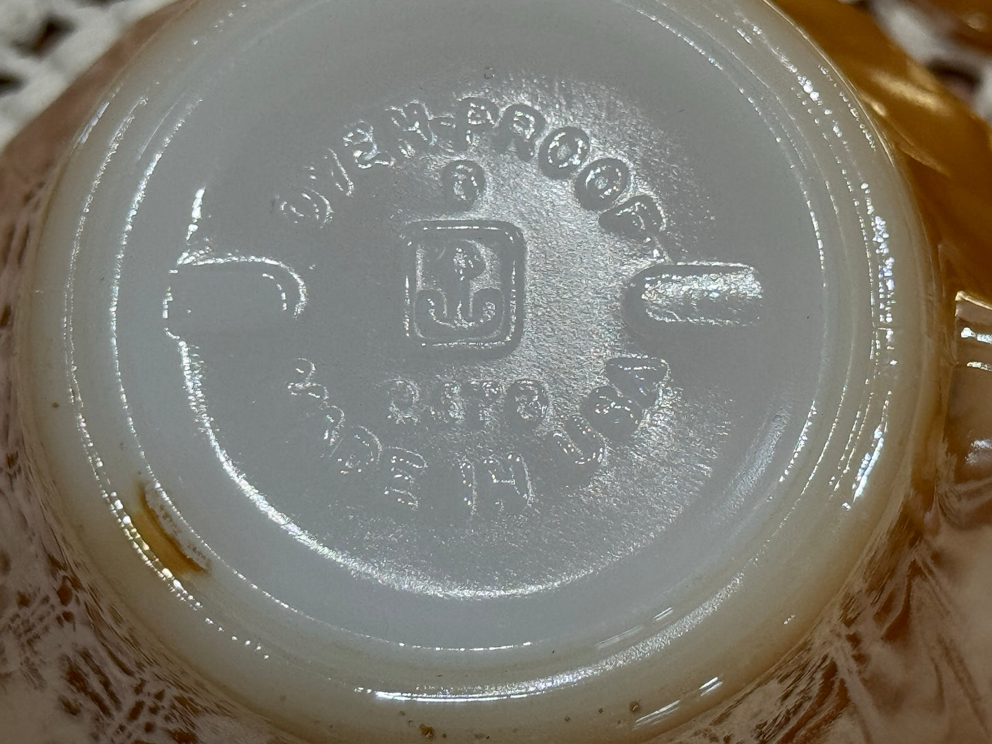 Anchor Hocking Fire King Peach Luster Swirl Demitasse Cup & Saucer