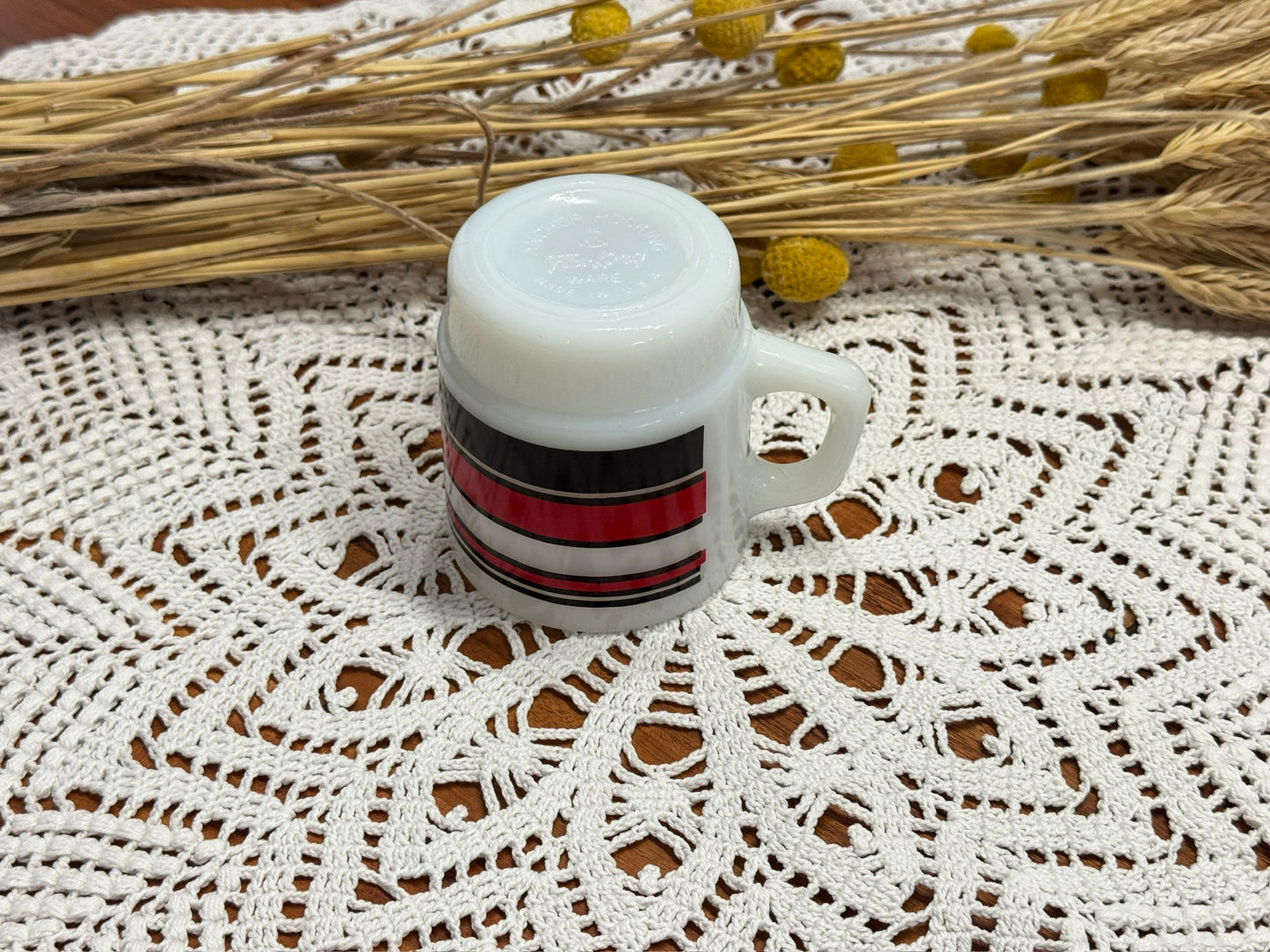 Anchor Hocking Fire-King Red/Black Stripe Milk Glass Mug