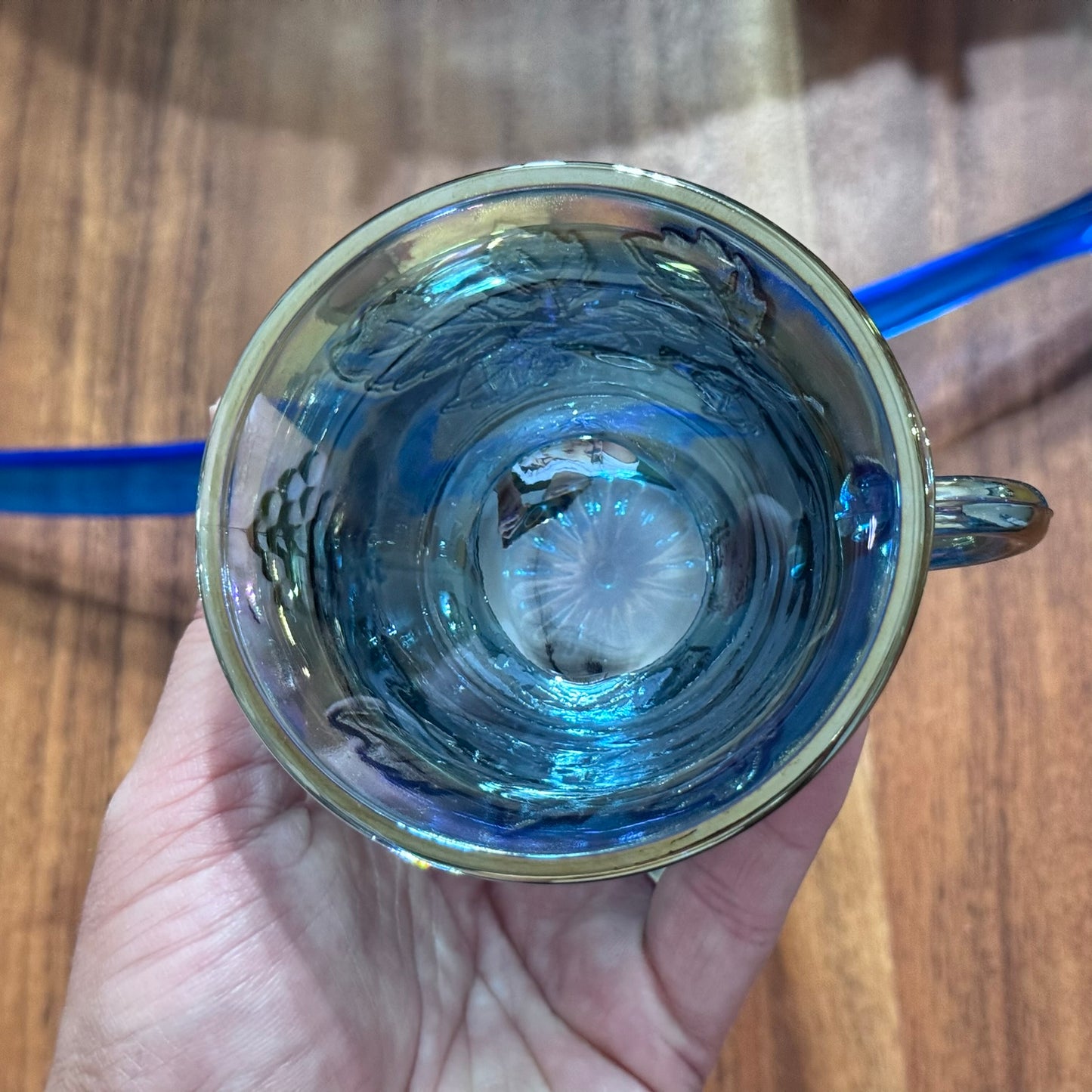 Iridescent Blue Carnival Glass Princess Punch Cups