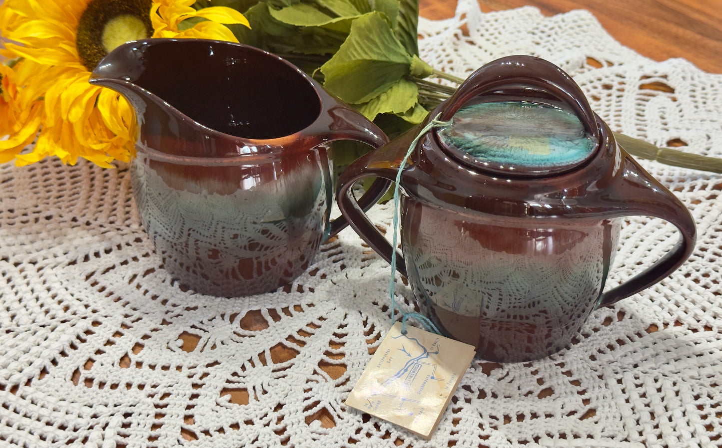 Canadian Ceramic Craft (CCC) Creamer & Sugar Drip Glaze Set