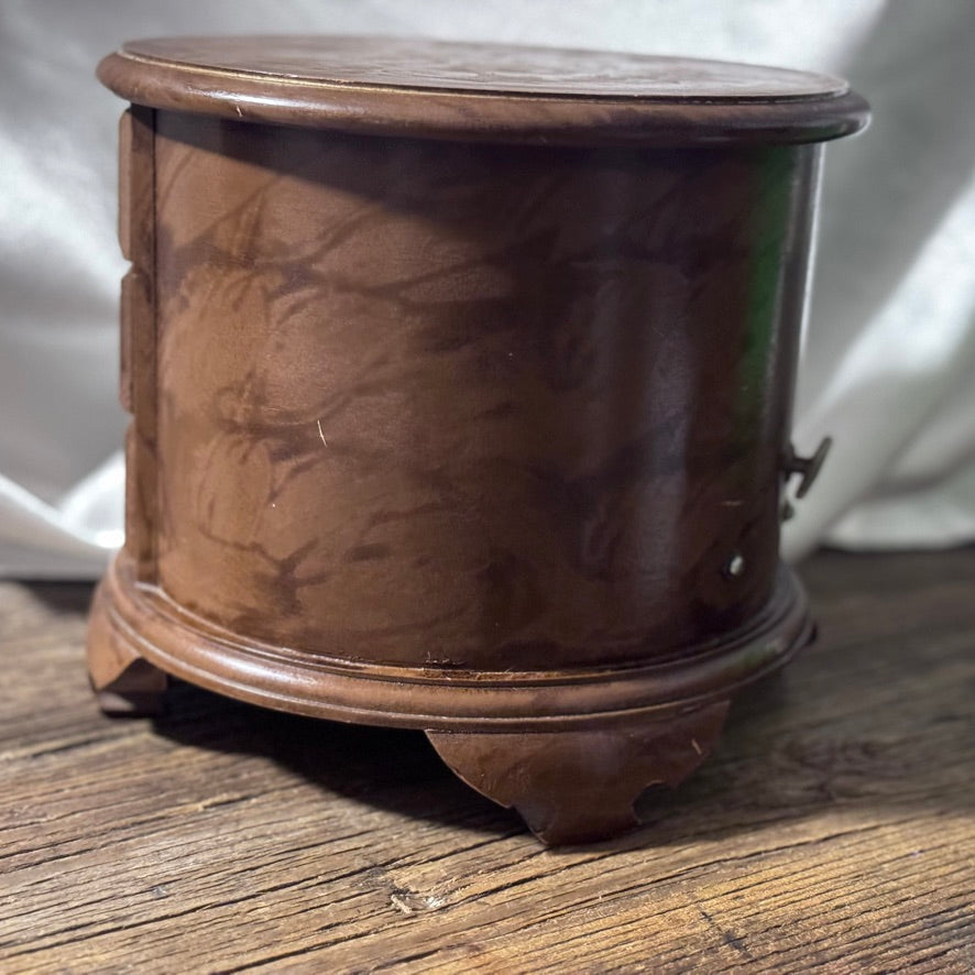 Toyo 3 Drawer Round Vintage Musical Jewelry Box