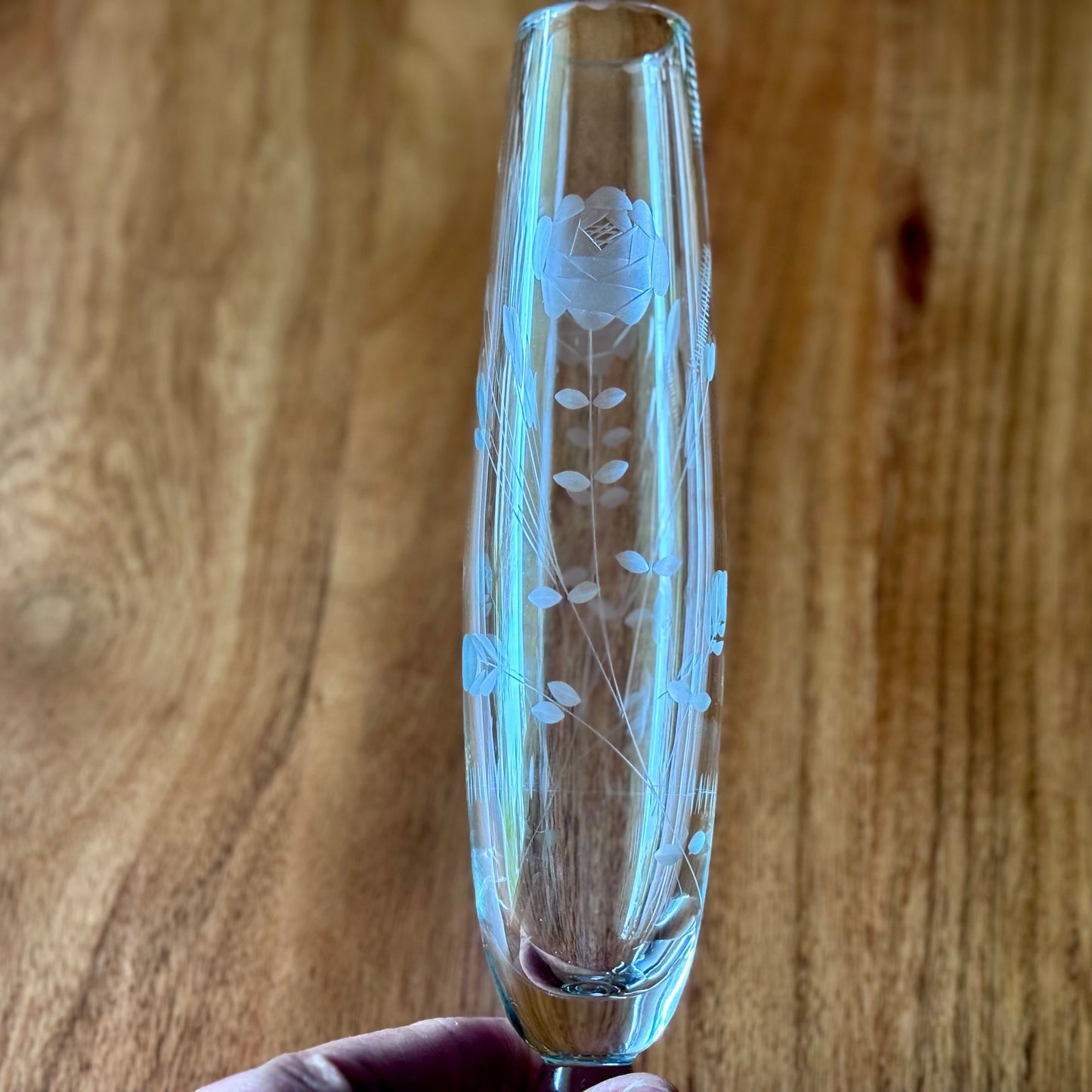 Crystal Etched Clear Glass Footed Bud Vase