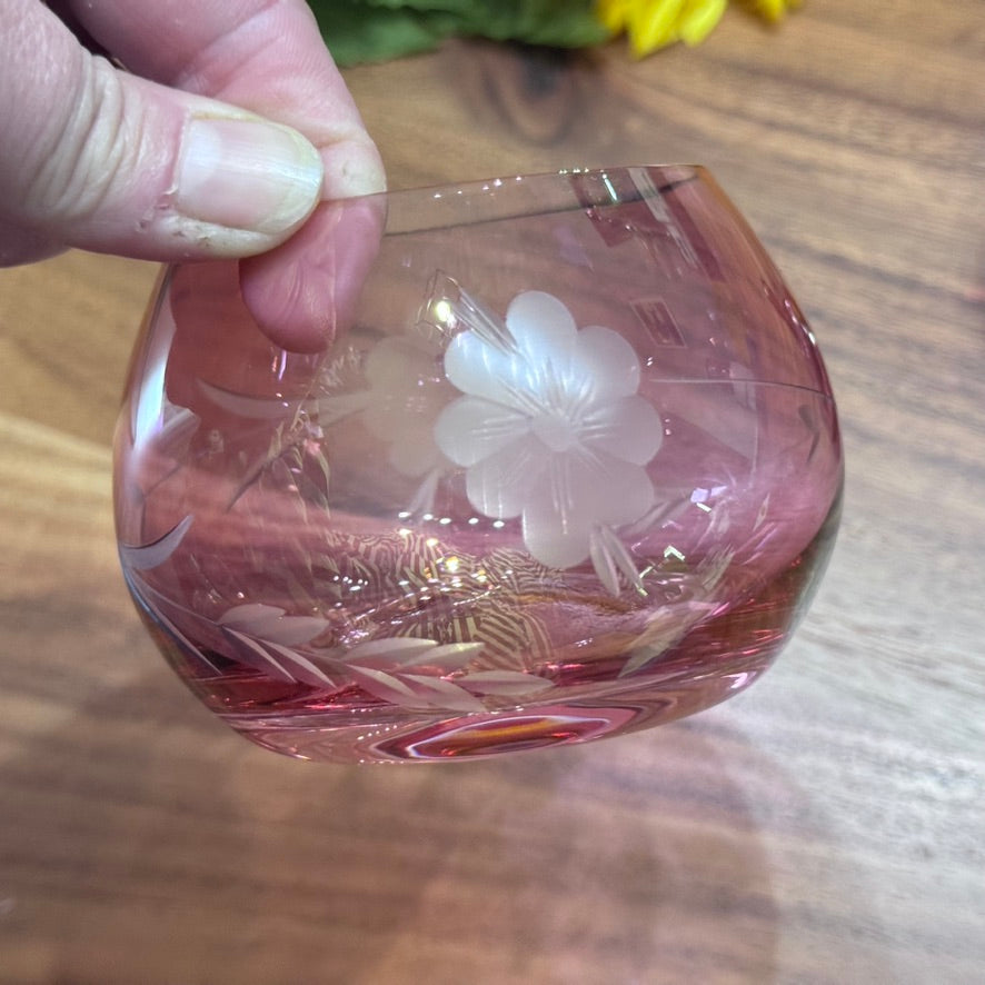 Cranberry Etched Glass Lidded Pear Shape Trinket Dish