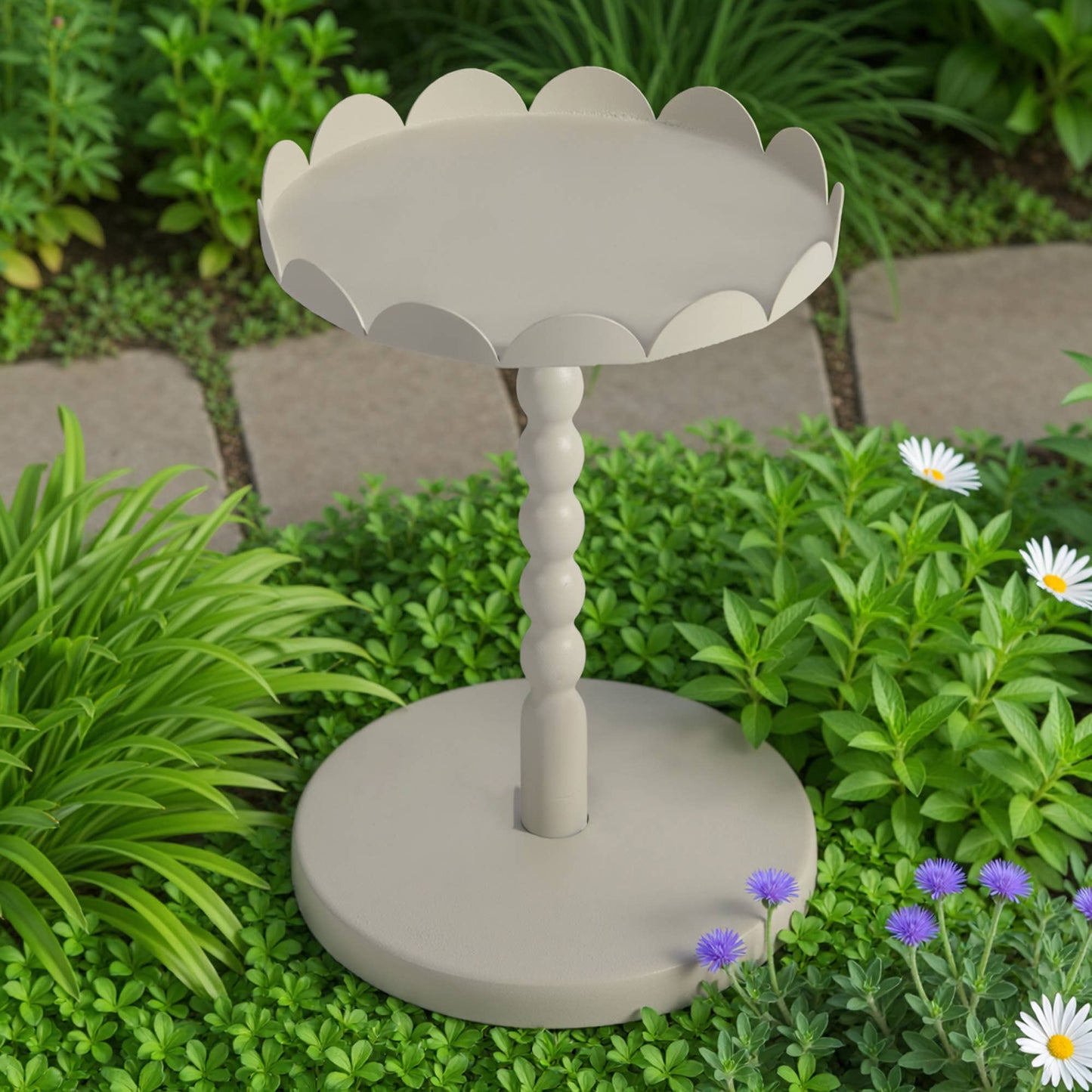 Round Metal Scallop Edge Plant Stand (11.4"H, KD): Grey