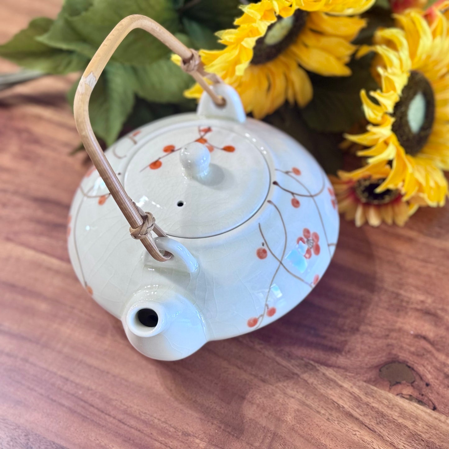 Vintage Ceramic Orange Floral Teapot