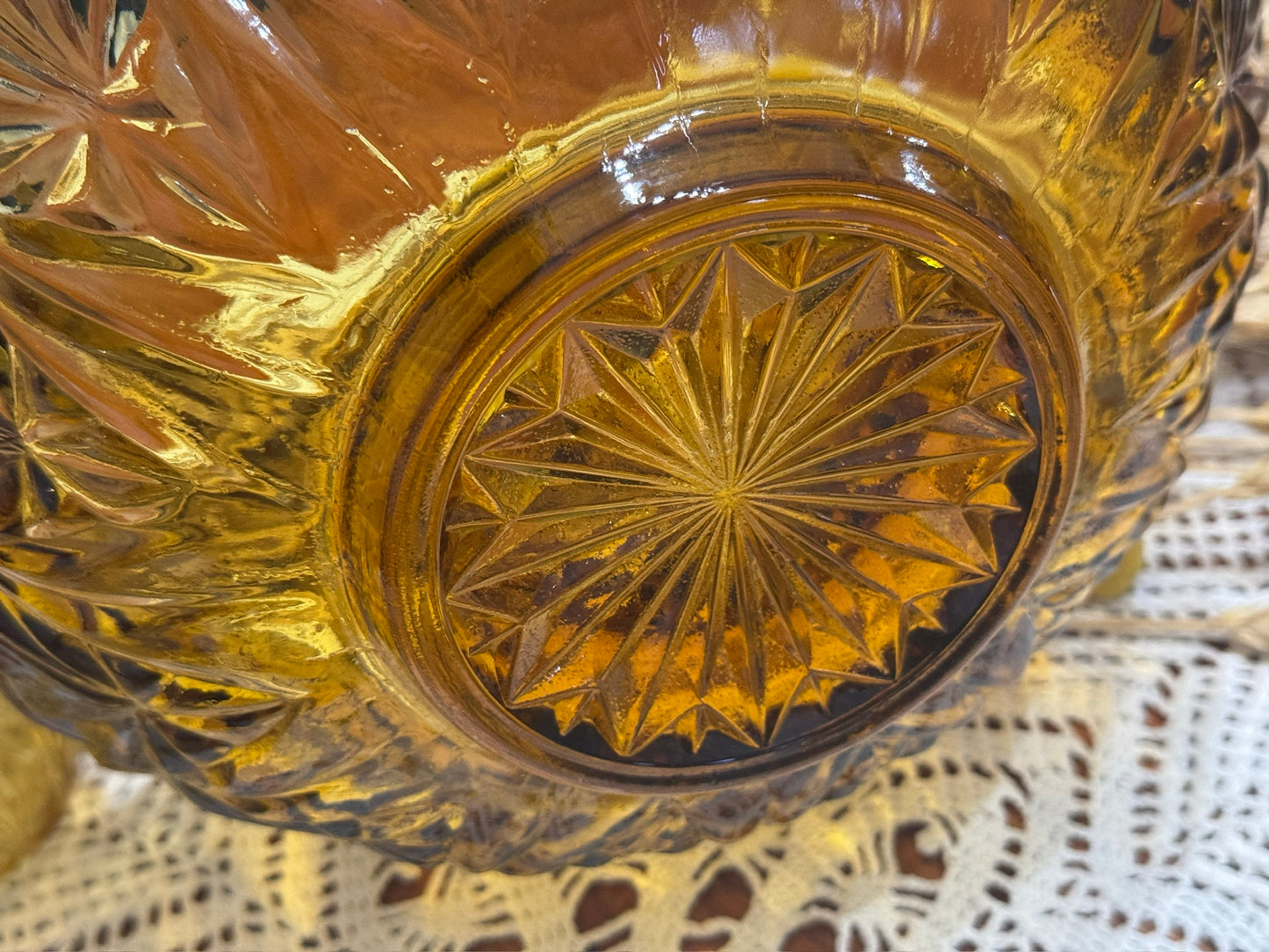 Hazel Atlas Amber Glass Williamsport Punch Bowl Set