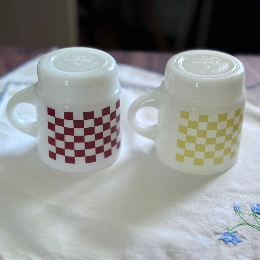 Fire-King Red/Yellow Checkered Mugs