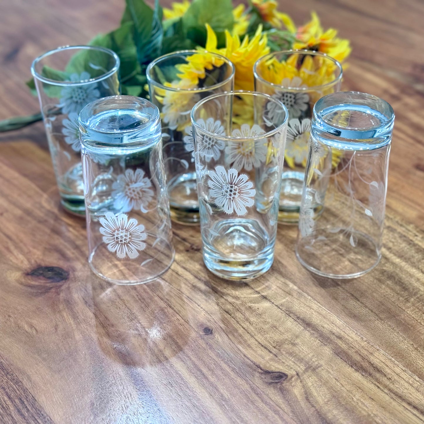 Dominion Glass Etched Highball Floral Glasses/Tumblers