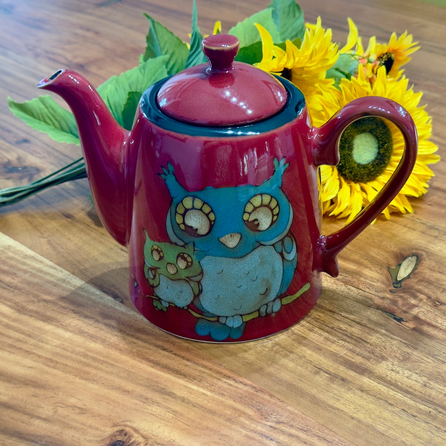 Stokes Red Teapot with Owl Design