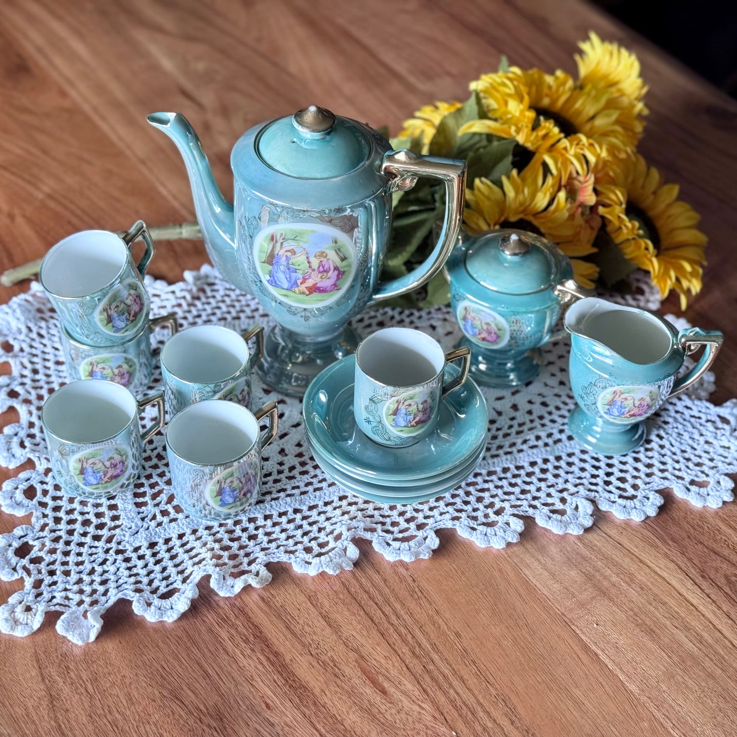 Greek Inspired Green/Aqua Lustreware Tea Set Japan