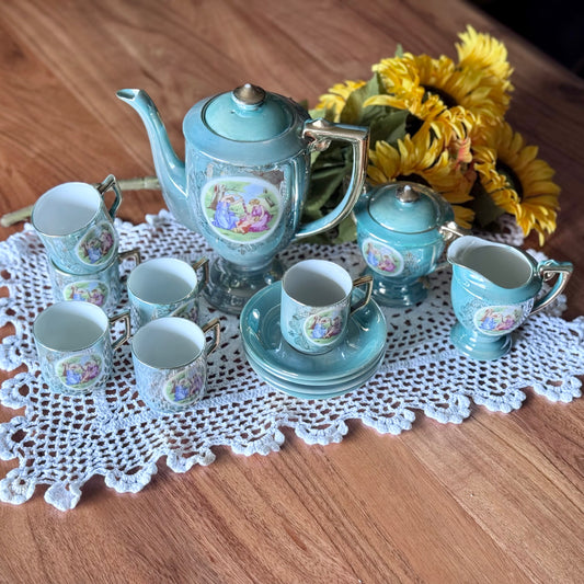 Greek Inspired Green/Aqua Lustreware Tea Set Japan