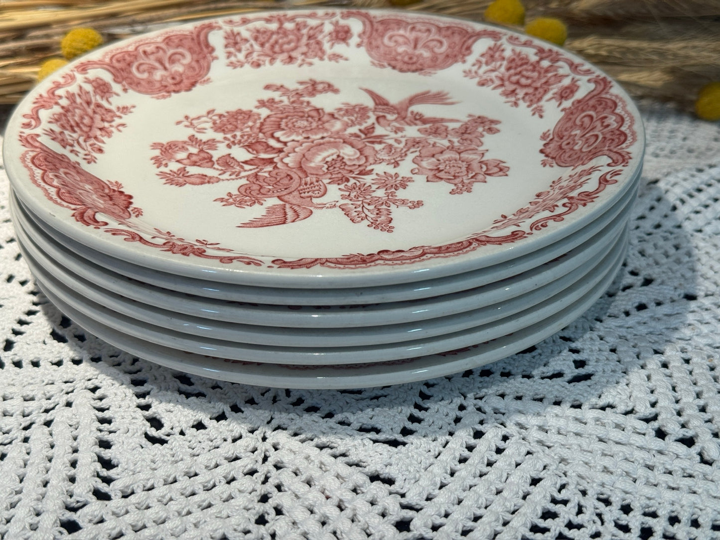 Vintage WINDSOR Steelite Ironstone Pink Transferware Floral Plates