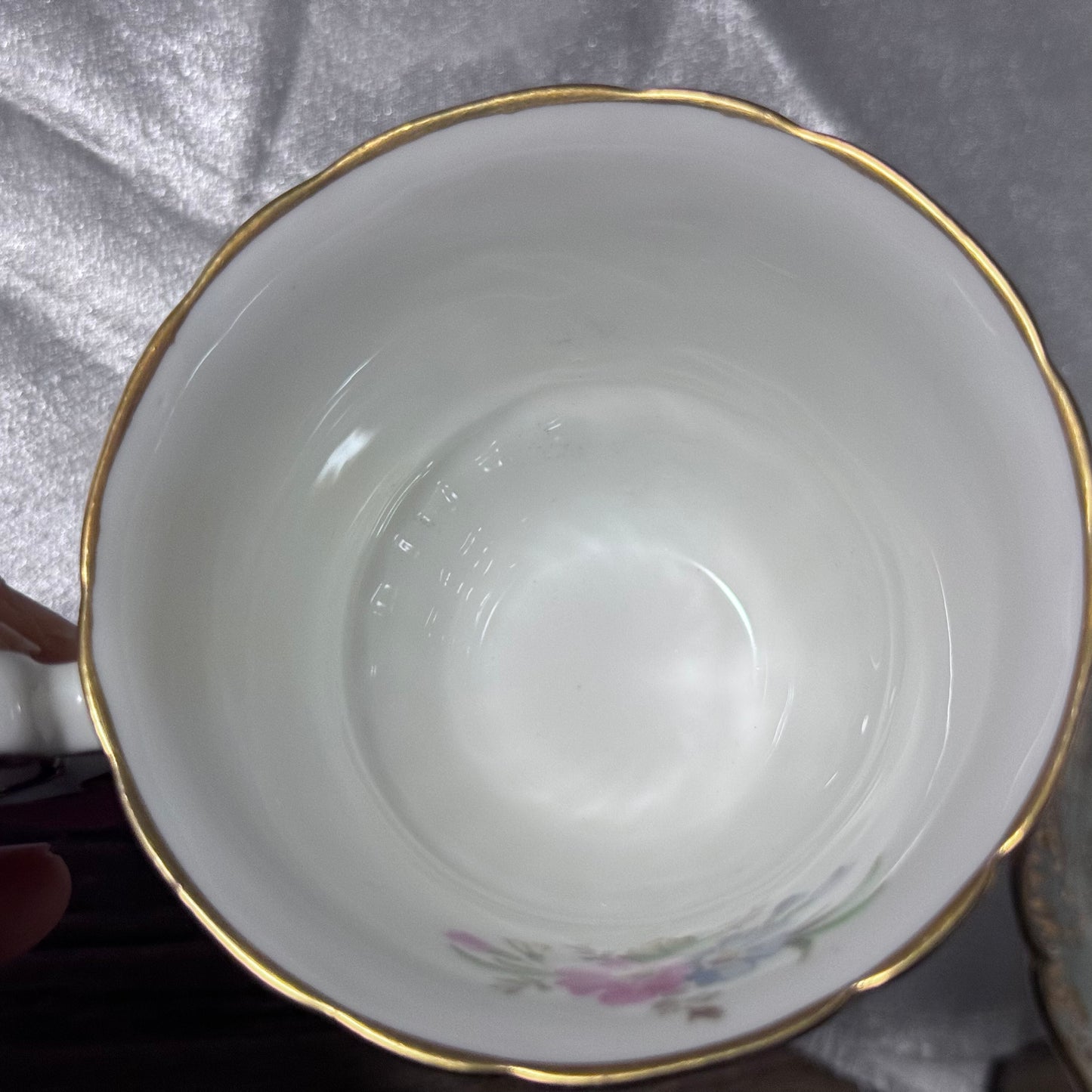 EB Foley Green/Floral & Gold Gild Cup and Saucer