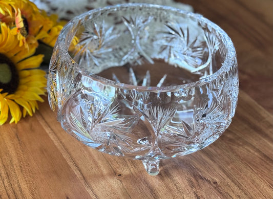 Vintage 3 Footed Cut/Etched Glass Serving Bowl