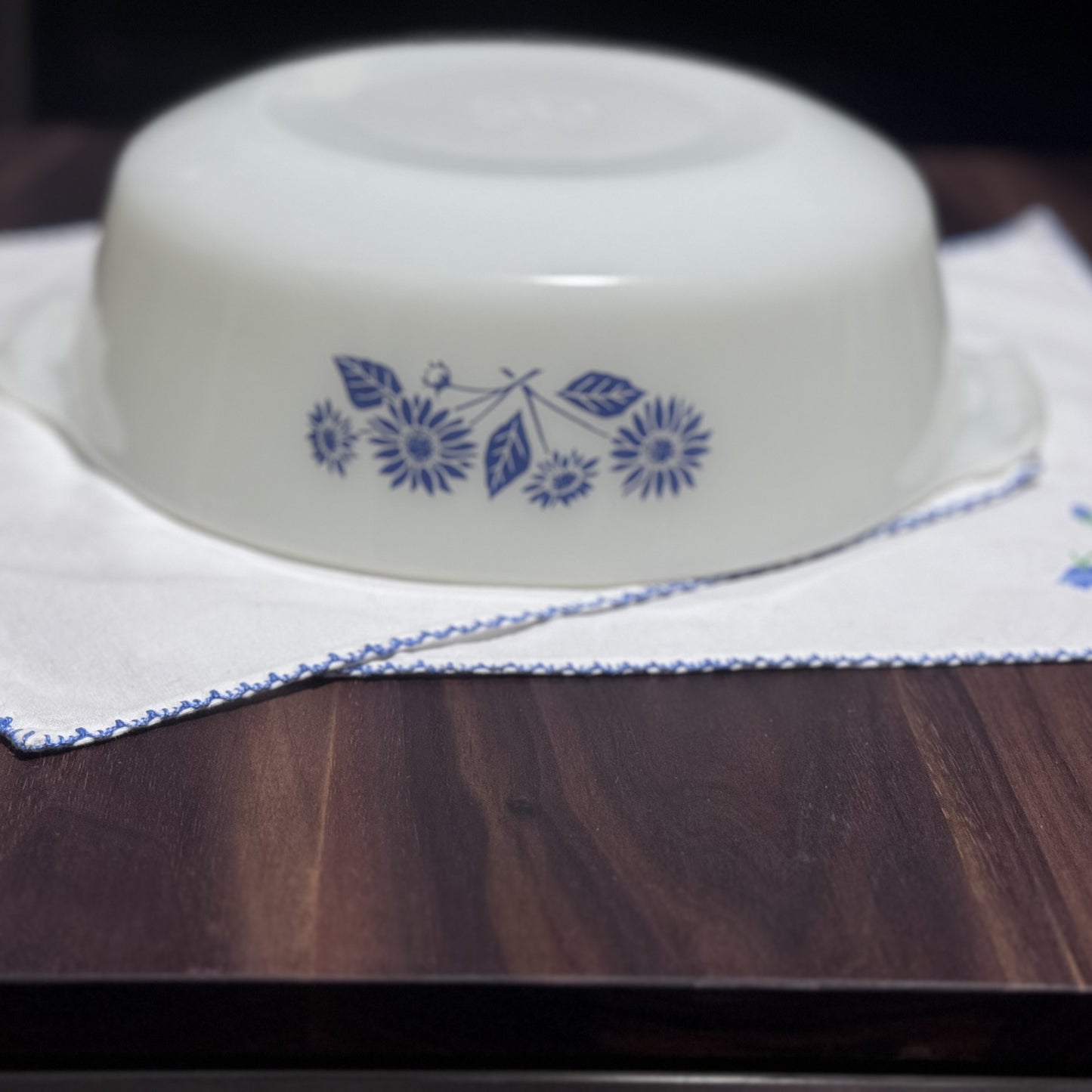 Anchor Hocking Fire King Blue Floral Round Casserole